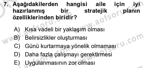 Toplumsal Yaşamda Aile Dersi 2023 - 2024 Yılı Yaz Okulu Sınav Soruları 7. Soru