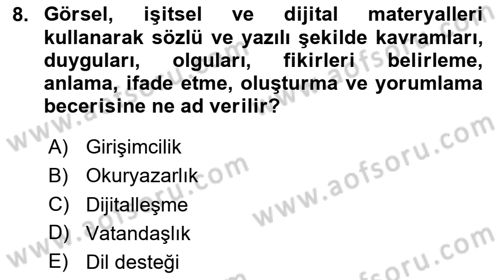 Toplumsal Yaşamda Aile Dersi 2023 - 2024 Yılı Yaz Okulu Sınav Soruları 8. Soru