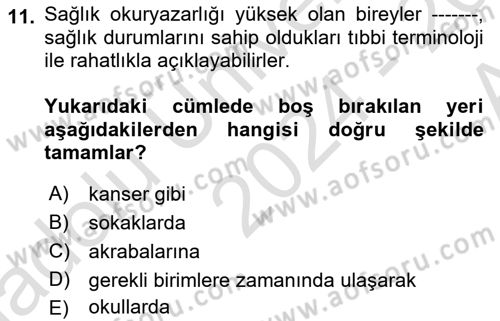 Toplumsal Yaşamda Aile Dersi 2024 - 2025 Yılı (Vize) Ara Sınav Soruları 11. Soru