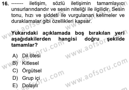 Toplumsal Yaşamda Aile Dersi 2024 - 2025 Yılı (Vize) Ara Sınav Soruları 16. Soru