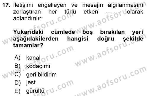 Toplumsal Yaşamda Aile Dersi 2024 - 2025 Yılı (Vize) Ara Sınav Soruları 17. Soru