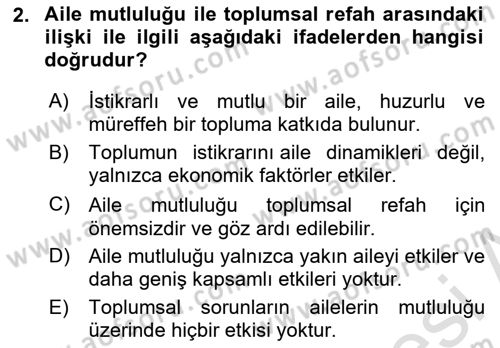 Toplumsal Yaşamda Aile Dersi 2024 - 2025 Yılı (Vize) Ara Sınav Soruları 2. Soru