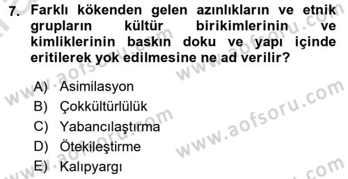 Toplumsal Yaşamda Aile Dersi 2024 - 2025 Yılı (Vize) Ara Sınav Soruları 7. Soru