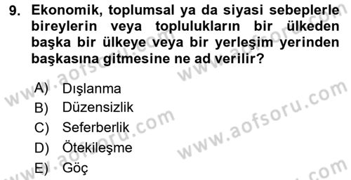 Toplumsal Yaşamda Aile Dersi 2024 - 2025 Yılı (Vize) Ara Sınav Soruları 9. Soru