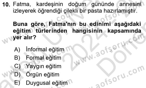 Toplumsal Yaşamda Aile Dersi 2024 - 2025 Yılı (Final) Dönem Sonu Sınav Soruları 10. Soru