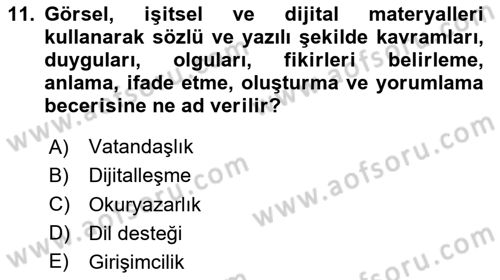 Toplumsal Yaşamda Aile Dersi 2024 - 2025 Yılı (Final) Dönem Sonu Sınav Soruları 11. Soru