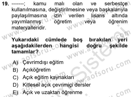 Toplumsal Yaşamda Aile Dersi 2024 - 2025 Yılı (Final) Dönem Sonu Sınav Soruları 19. Soru