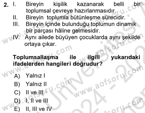 Toplumsal Yaşamda Aile Dersi 2024 - 2025 Yılı (Final) Dönem Sonu Sınav Soruları 2. Soru