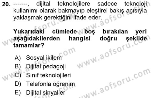 Toplumsal Yaşamda Aile Dersi 2024 - 2025 Yılı (Final) Dönem Sonu Sınav Soruları 20. Soru
