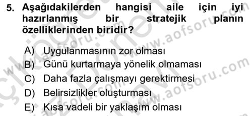 Toplumsal Yaşamda Aile Dersi 2024 - 2025 Yılı (Final) Dönem Sonu Sınav Soruları 5. Soru