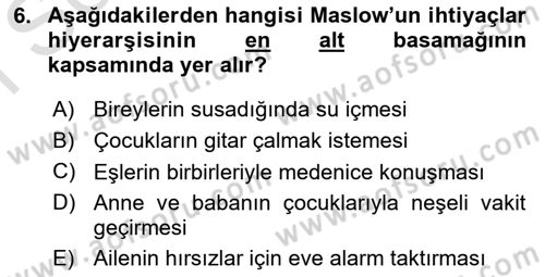 Toplumsal Yaşamda Aile Dersi 2024 - 2025 Yılı (Final) Dönem Sonu Sınav Soruları 6. Soru
