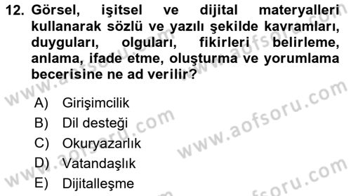 Toplumsal Yaşamda Aile Dersi 2024 - 2025 Yılı Yaz Okulu Sınav Soruları 12. Soru