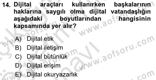 Toplumsal Yaşamda Aile Dersi 2024 - 2025 Yılı Yaz Okulu Sınav Soruları 14. Soru
