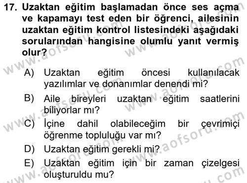 Toplumsal Yaşamda Aile Dersi 2024 - 2025 Yılı Yaz Okulu Sınav Soruları 17. Soru