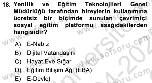 Toplumsal Yaşamda Aile Dersi 2024 - 2025 Yılı Yaz Okulu Sınav Soruları 18. Soru