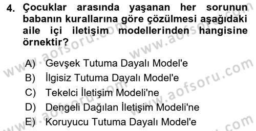 Toplumsal Yaşamda Aile Dersi 2024 - 2025 Yılı Yaz Okulu Sınav Soruları 4. Soru