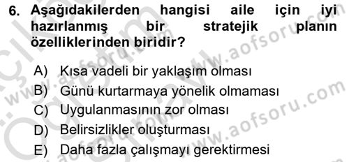Toplumsal Yaşamda Aile Dersi 2024 - 2025 Yılı Yaz Okulu Sınav Soruları 6. Soru