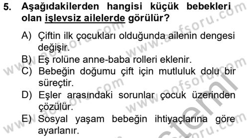 Aile Psikolojisi ve Eğitimi Dersi 2012 - 2013 Yılı (Vize) Ara Sınav Soruları 5. Soru