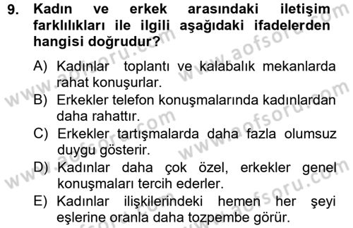 Aile Psikolojisi ve Eğitimi Dersi 2012 - 2013 Yılı (Vize) Ara Sınav Soruları 9. Soru
