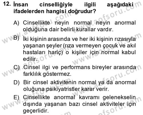 Aile Psikolojisi ve Eğitimi Dersi 2013 - 2014 Yılı (Vize) Ara Sınav Soruları 12. Soru