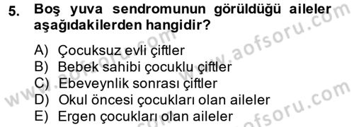 Aile Psikolojisi ve Eğitimi Dersi 2013 - 2014 Yılı (Vize) Ara Sınav Soruları 5. Soru