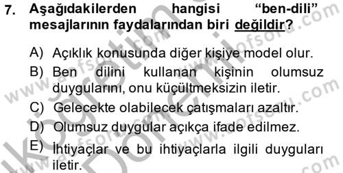 Aile Psikolojisi ve Eğitimi Dersi 2013 - 2014 Yılı (Vize) Ara Sınav Soruları 7. Soru
