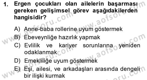 Aile Psikolojisi ve Eğitimi Dersi 2013 - 2014 Yılı (Final) Dönem Sonu Sınav Soruları 1. Soru