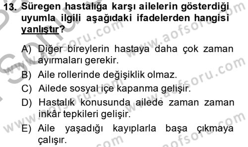 Aile Psikolojisi ve Eğitimi Dersi 2013 - 2014 Yılı (Final) Dönem Sonu Sınav Soruları 13. Soru