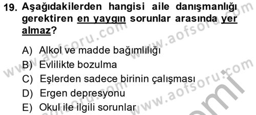 Aile Psikolojisi ve Eğitimi Dersi 2013 - 2014 Yılı (Final) Dönem Sonu Sınav Soruları 19. Soru