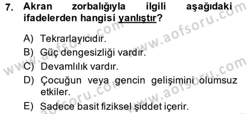 Aile Psikolojisi ve Eğitimi Dersi 2013 - 2014 Yılı (Final) Dönem Sonu Sınav Soruları 7. Soru