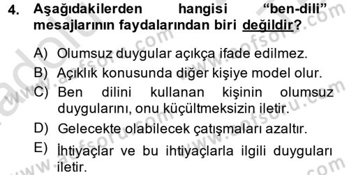 Aile Psikolojisi ve Eğitimi Dersi 2013 - 2014 Yılı Tek Ders Sınav Soruları 4. Soru
