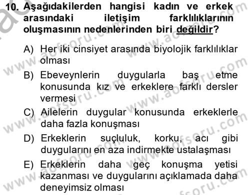 Aile Psikolojisi ve Eğitimi Dersi 2014 - 2015 Yılı (Vize) Ara Sınav Soruları 10. Soru