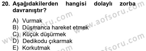 Aile Psikolojisi ve Eğitimi Dersi 2014 - 2015 Yılı (Vize) Ara Sınav Soruları 20. Soru