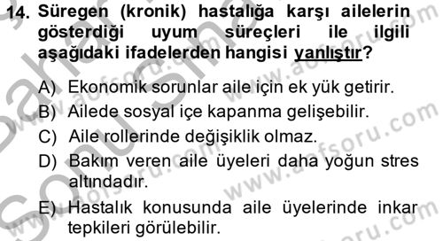 Aile Psikolojisi ve Eğitimi Dersi 2014 - 2015 Yılı (Final) Dönem Sonu Sınav Soruları 14. Soru