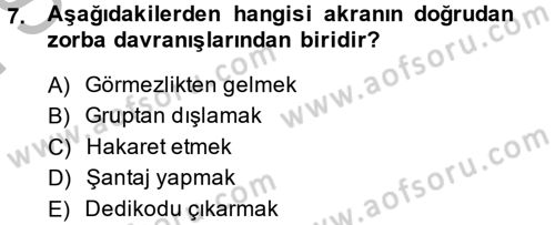 Aile Psikolojisi ve Eğitimi Dersi 2014 - 2015 Yılı (Final) Dönem Sonu Sınav Soruları 7. Soru