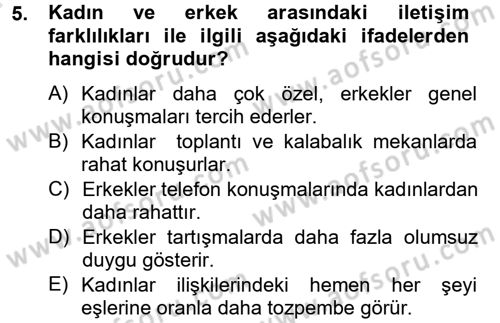 Aile Psikolojisi ve Eğitimi Dersi 2014 - 2015 Yılı Tek Ders Sınav Soruları 5. Soru