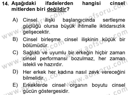 Aile Psikolojisi ve Eğitimi Dersi 2015 - 2016 Yılı (Vize) Ara Sınav Soruları 14. Soru
