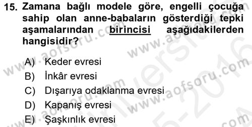 Aile Psikolojisi ve Eğitimi Dersi 2015 - 2016 Yılı (Vize) Ara Sınav Soruları 15. Soru