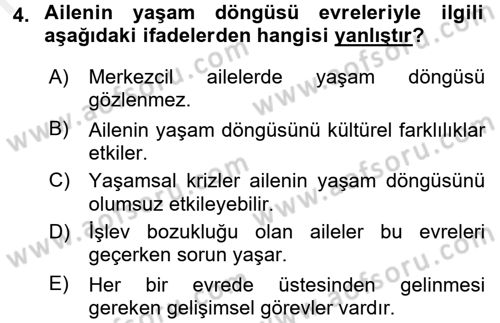 Aile Psikolojisi ve Eğitimi Dersi 2015 - 2016 Yılı (Vize) Ara Sınav Soruları 4. Soru
