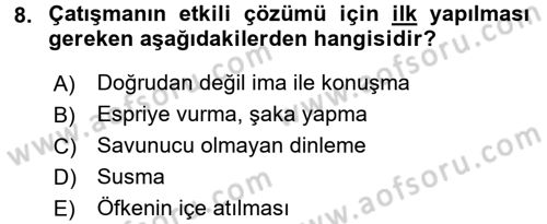 Aile Psikolojisi ve Eğitimi Dersi 2015 - 2016 Yılı (Vize) Ara Sınav Soruları 8. Soru