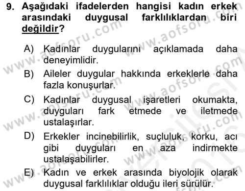 Aile Psikolojisi ve Eğitimi Dersi 2015 - 2016 Yılı (Vize) Ara Sınav Soruları 9. Soru