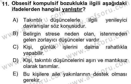 Aile Psikolojisi ve Eğitimi Dersi 2015 - 2016 Yılı (Final) Dönem Sonu Sınav Soruları 11. Soru
