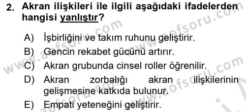 Aile Psikolojisi ve Eğitimi Dersi 2015 - 2016 Yılı (Final) Dönem Sonu Sınav Soruları 2. Soru