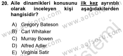 Aile Psikolojisi ve Eğitimi Dersi 2015 - 2016 Yılı (Final) Dönem Sonu Sınav Soruları 20. Soru