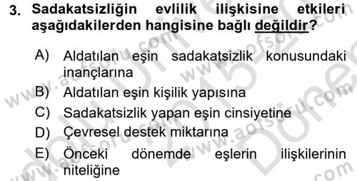 Aile Psikolojisi ve Eğitimi Dersi 2015 - 2016 Yılı (Final) Dönem Sonu Sınav Soruları 3. Soru