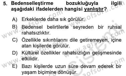 Aile Psikolojisi ve Eğitimi Dersi 2015 - 2016 Yılı (Final) Dönem Sonu Sınav Soruları 5. Soru