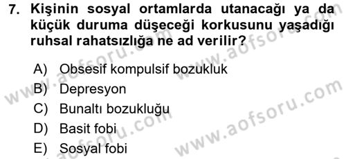 Aile Psikolojisi ve Eğitimi Dersi 2015 - 2016 Yılı (Final) Dönem Sonu Sınav Soruları 7. Soru