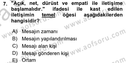 Aile Psikolojisi ve Eğitimi Dersi 2016 - 2017 Yılı (Vize) Ara Sınav Soruları 7. Soru