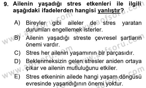 Aile Psikolojisi ve Eğitimi Dersi 2016 - 2017 Yılı (Vize) Ara Sınav Soruları 9. Soru