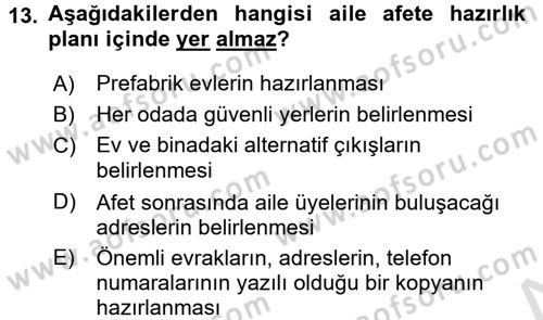 Aile Psikolojisi ve Eğitimi Dersi 2016 - 2017 Yılı (Final) Dönem Sonu Sınav Soruları 13. Soru